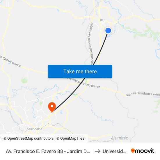 Av. Francisco E. Favero 88 - Jardim Do Estadio Itu - SP 13309-270 Brasil to Universidade Paulista map