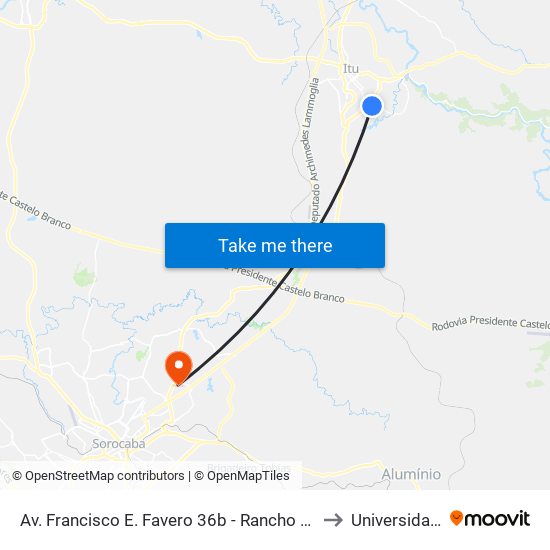 Av. Francisco E. Favero 36b - Rancho Grande Itu - SP 13309-290 Brasil to Universidade Paulista map