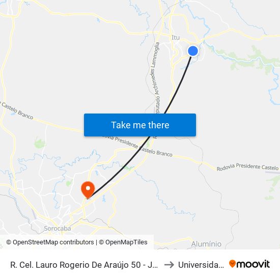 R. Cel. Lauro Rogerio De Araújo 50 - Jardim Aeroporto I Itu - SP Brasil to Universidade Paulista map