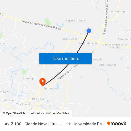 Av. Z 130 - Cidade Nova II Itu - SP Brasil to Universidade Paulista map
