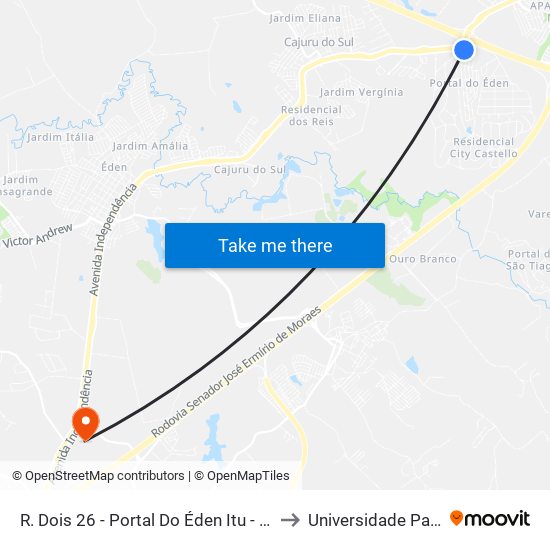 R. Dois 26 - Portal Do Éden Itu - SP Brasil to Universidade Paulista map