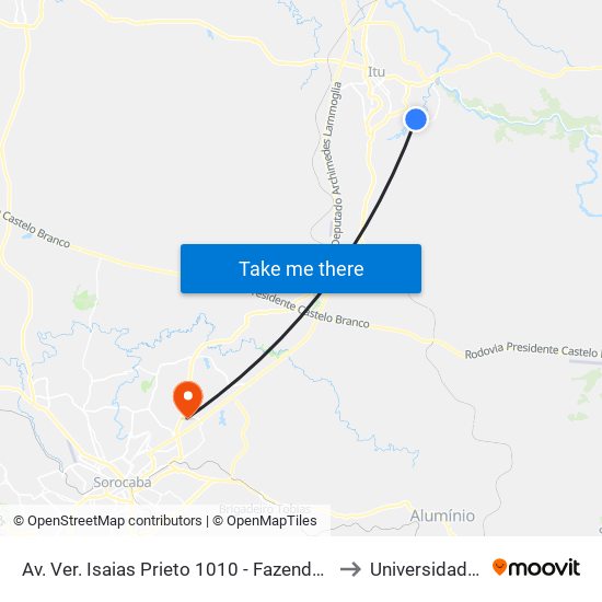 Av. Ver. Isaias Prieto 1010 - Fazenda Da Mata Itu - SP Brasil to Universidade Paulista map