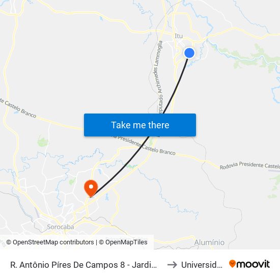 R. Antônio Píres De Campos 8 - Jardim Do Estadio Itu - SP 13304-080 Brasil to Universidade Paulista map