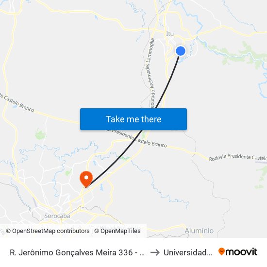 R. Jerônimo Gonçalves Meira 336 - Vila Leis Itu - SP Brasil to Universidade Paulista map