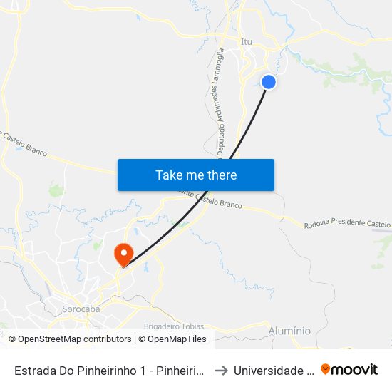 Estrada Do Pinheirinho 1 - Pinheirinho Itu - SP Brasil to Universidade Paulista map