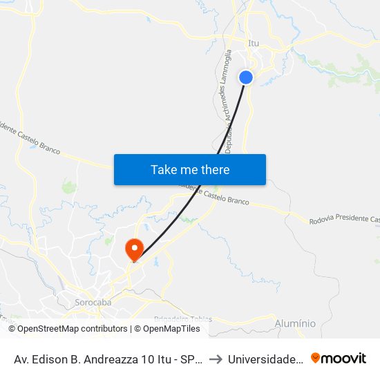 Av. Edison B. Andreazza 10 Itu - SP 13309-710 Brasil to Universidade Paulista map