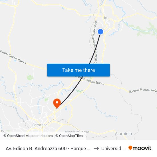 Av. Edison B. Andreazza 600 - Parque São Camilo Itu - SP 13309-800 Brasil to Universidade Paulista map