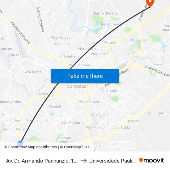 Av. Dr. Armando Pannunzio, 1767 to Universidade Paulista map