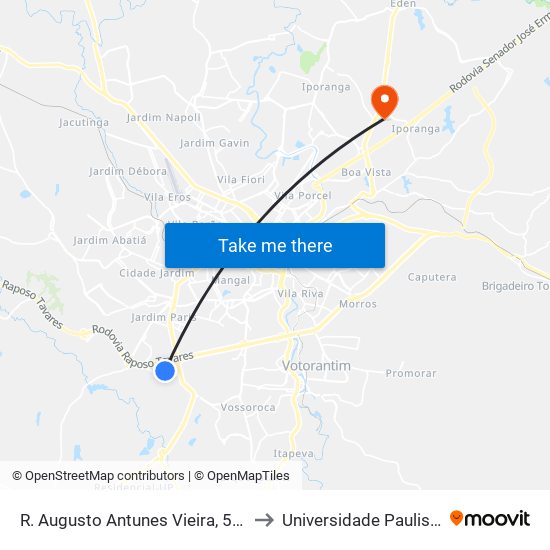 R. Augusto Antunes Vieira, 535 to Universidade Paulista map