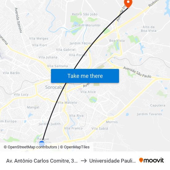 Av. Antônio Carlos Comitre, 3000 to Universidade Paulista map