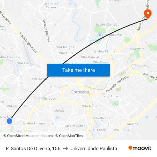 R. Santos De Oliveira, 156 to Universidade Paulista map