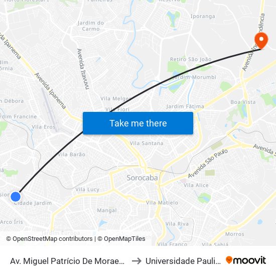 Av. Miguel Patrício De Moraes, Sn to Universidade Paulista map