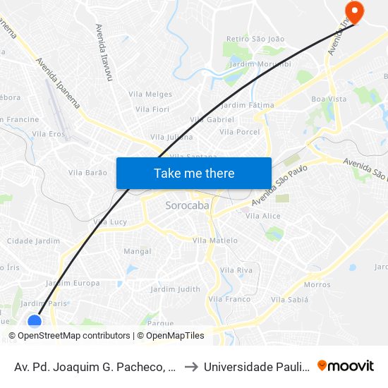 Av. Pd. Joaquim G. Pacheco, 450 to Universidade Paulista map