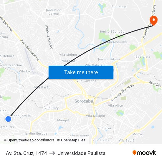 Av. Sta. Cruz, 1474 to Universidade Paulista map