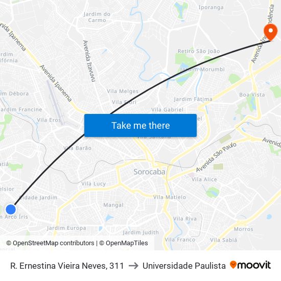 R. Ernestina Vieira Neves, 311 to Universidade Paulista map