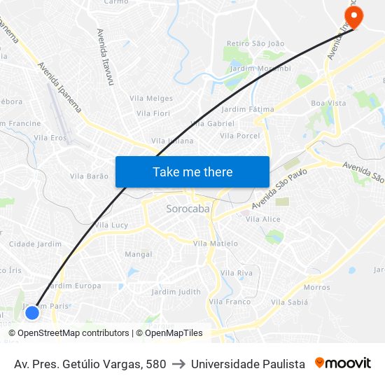 Av. Pres. Getúlio Vargas, 580 to Universidade Paulista map