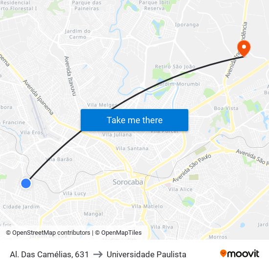 Al. Das Camélias, 631 to Universidade Paulista map