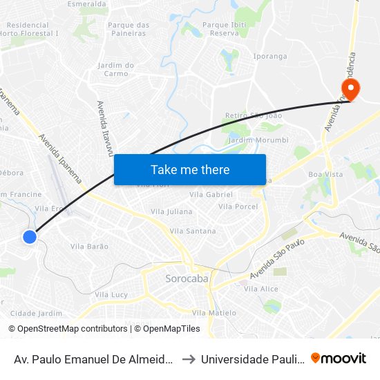 Av. Paulo Emanuel De Almeida, Sn to Universidade Paulista map