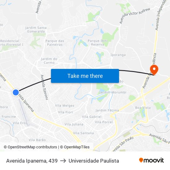 Avenida Ipanema, 439 to Universidade Paulista map