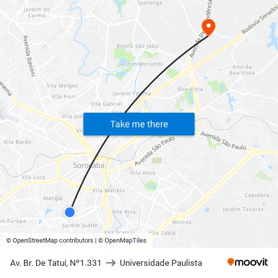 Av. Br. De Tatuí, Nº1.331 to Universidade Paulista map