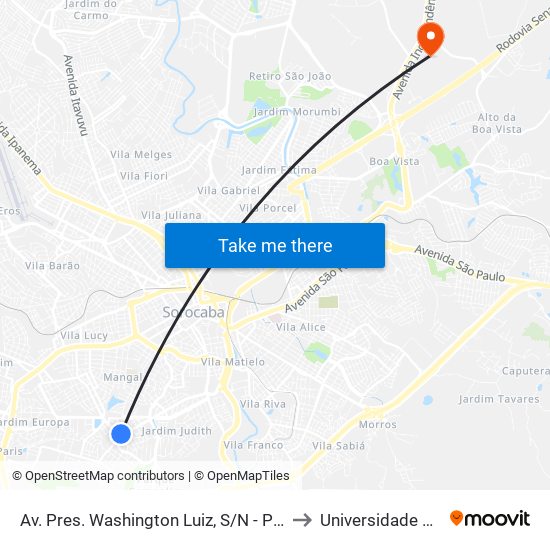 Av. Pres. Washington Luiz, S/N - Pça. Nova York to Universidade Paulista map