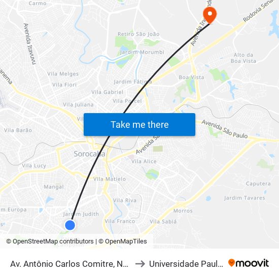 Av. Antônio Carlos Comitre, Nº 600 to Universidade Paulista map