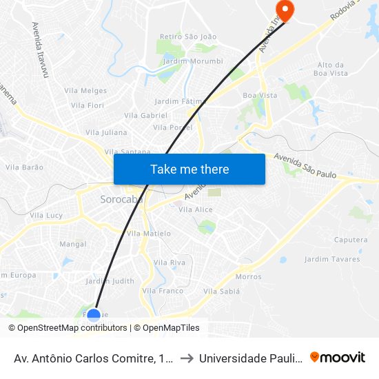 Av. Antônio Carlos Comitre, 1244 to Universidade Paulista map