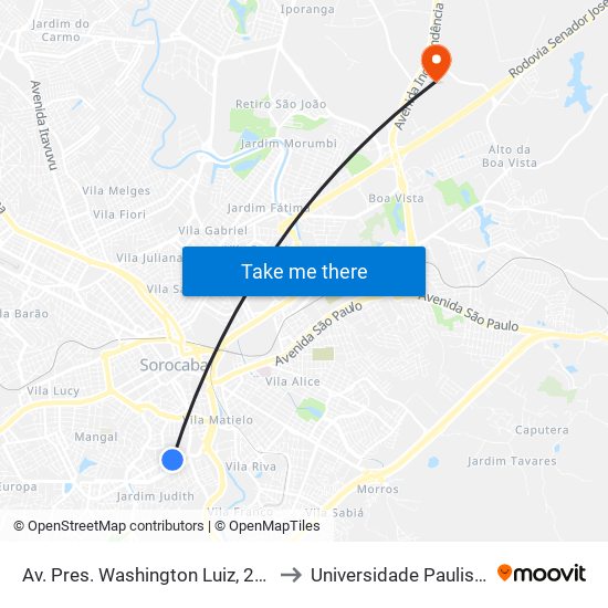 Av. Pres. Washington Luiz, 230 to Universidade Paulista map