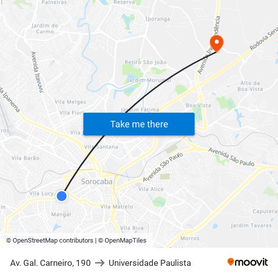 Av. Gal. Carneiro, 190 to Universidade Paulista map
