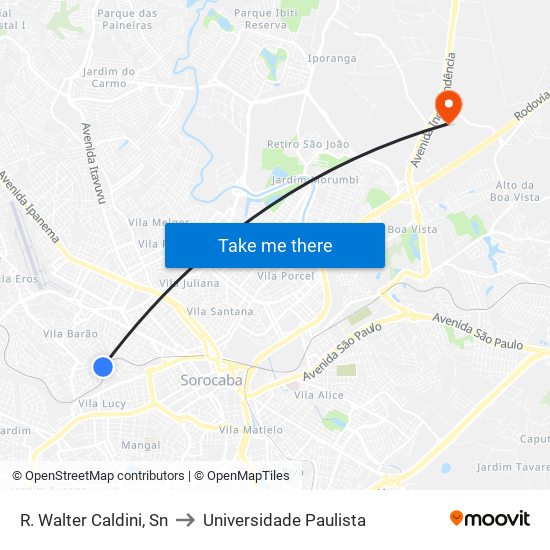 R. Walter Caldini, Sn to Universidade Paulista map