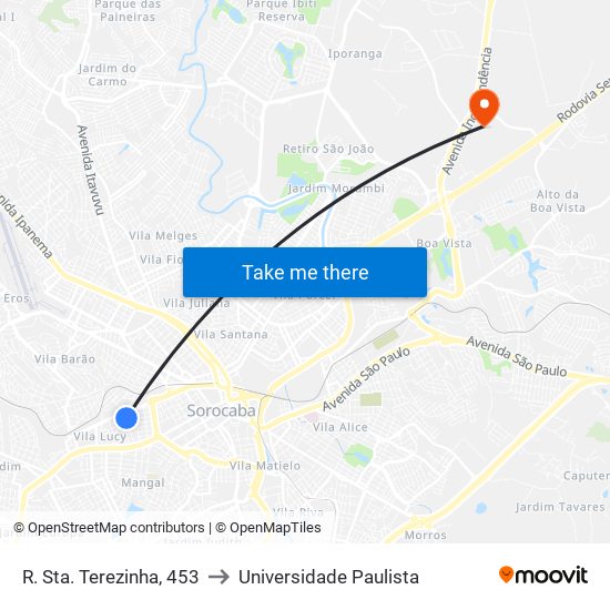 R. Sta. Terezinha, 453 to Universidade Paulista map