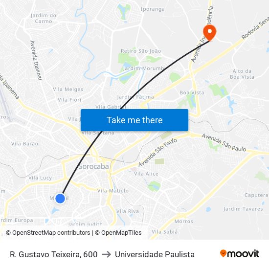 R. Gustavo Teixeira, 600 to Universidade Paulista map