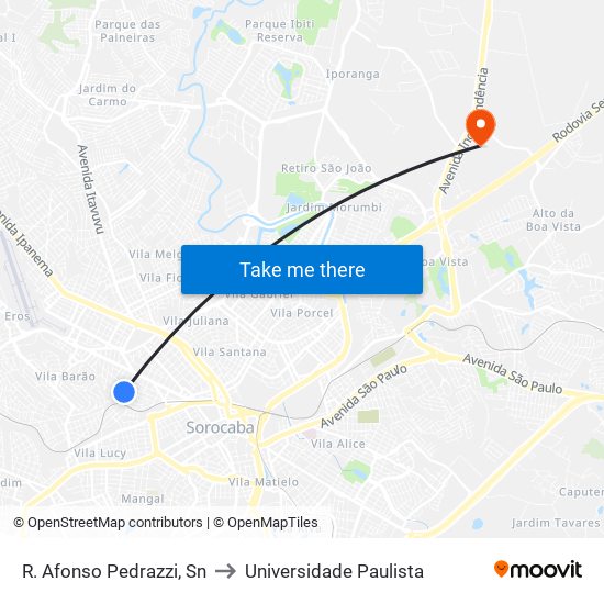 R. Afonso Pedrazzi, Sn to Universidade Paulista map