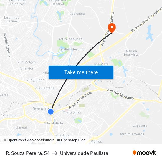 R. Souza Pereira, 54 to Universidade Paulista map