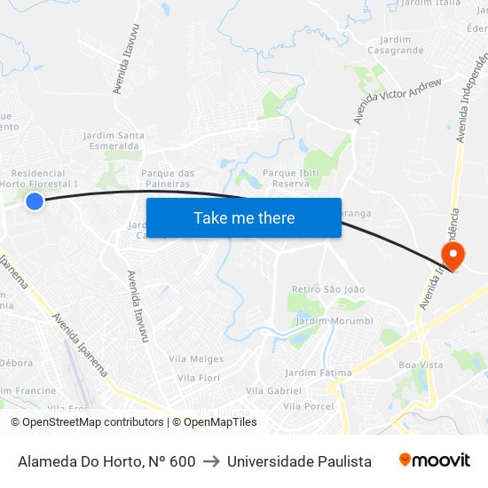 Alameda  Do Horto, Nº 600 to Universidade Paulista map
