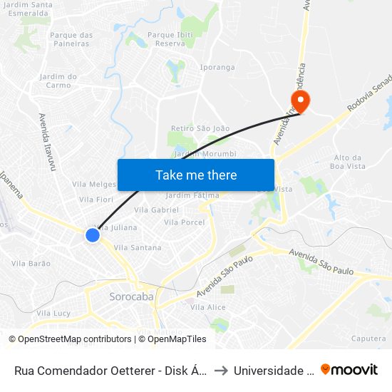 Rua Comendador Oetterer - Disk Água Comendador to Universidade Paulista map