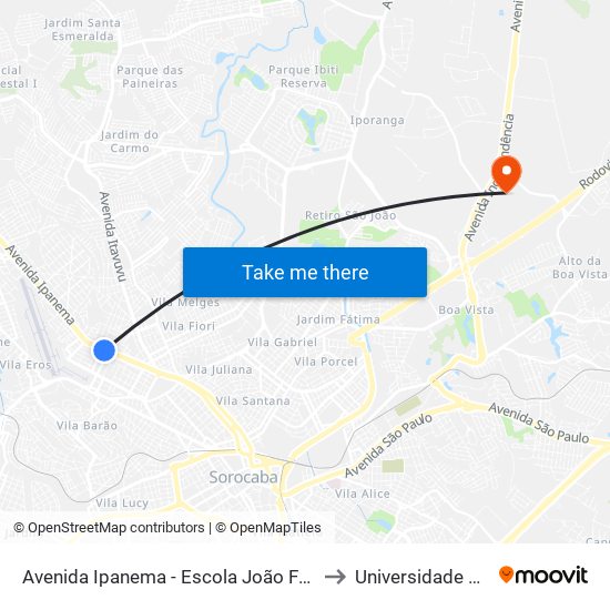 Avenida Ipanema - Escola João Francisco Rosa to Universidade Paulista map