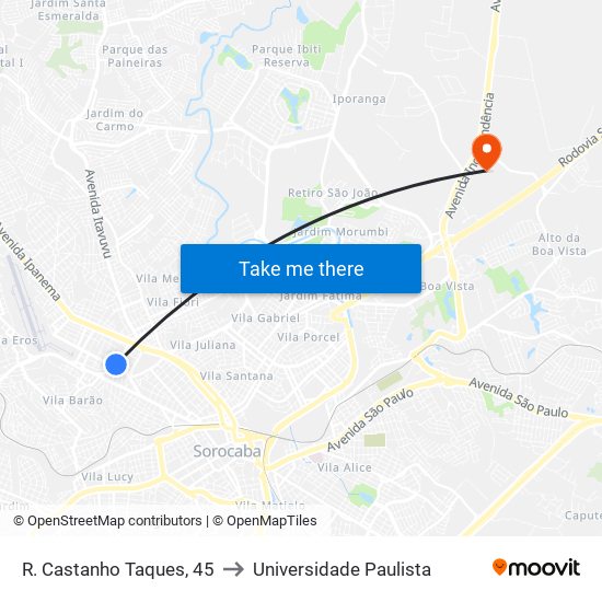 R. Castanho Taques, 45 to Universidade Paulista map