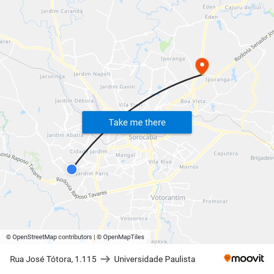 Rua  José Tótora, 1.115 to Universidade Paulista map