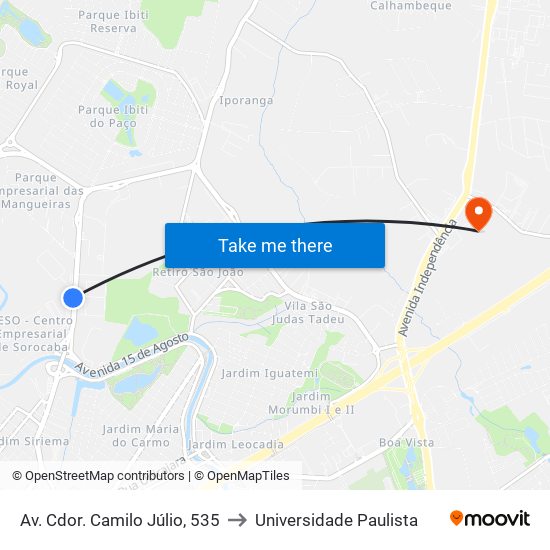 Av. Cdor. Camilo Júlio, 535 to Universidade Paulista map