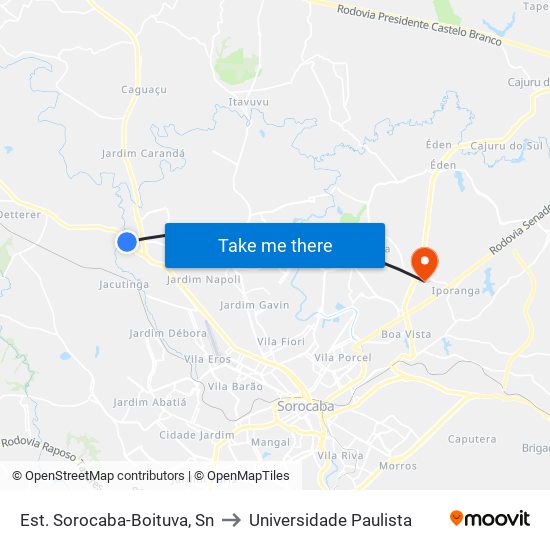 Est. Sorocaba-Boituva, Sn to Universidade Paulista map