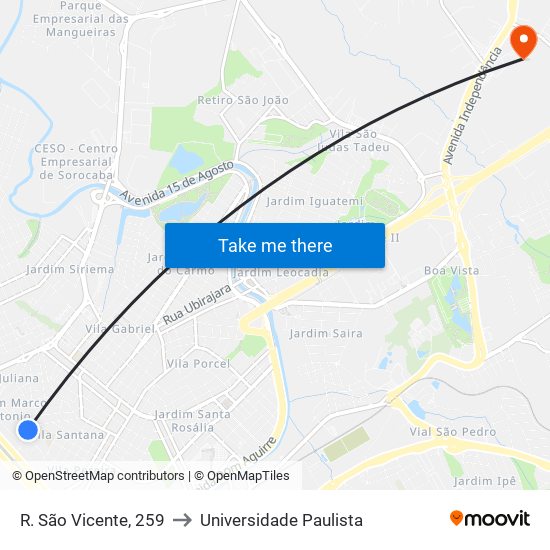 R. São Vicente, 259 to Universidade Paulista map