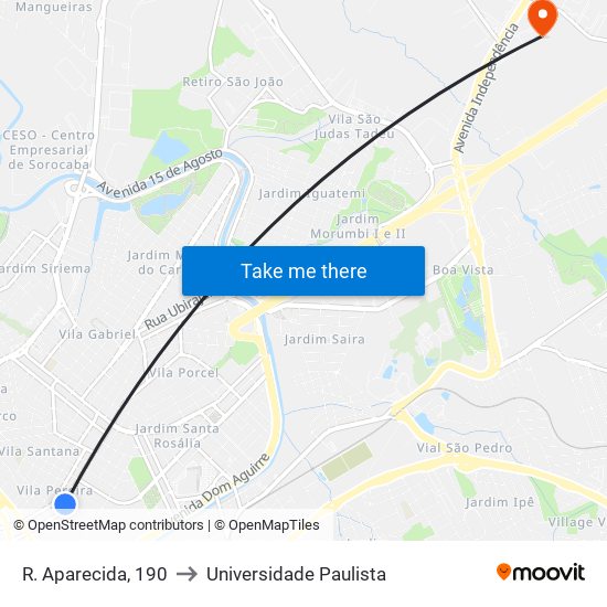 R. Aparecida, 190 to Universidade Paulista map