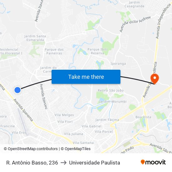 R. Antônio Basso, 236 to Universidade Paulista map