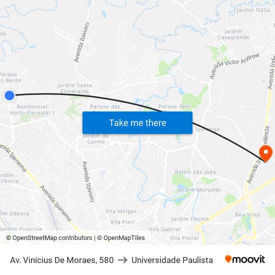 Av. Vinícius De Moraes, 580 to Universidade Paulista map