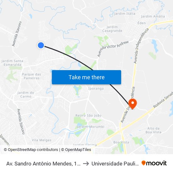 Av. Sandro Antônio Mendes, 1057 to Universidade Paulista map