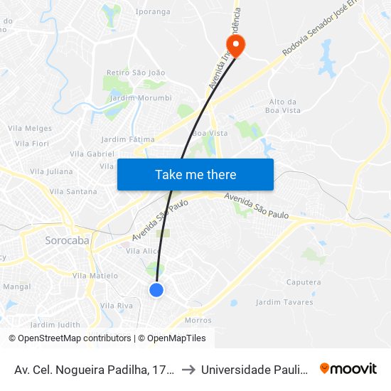 Av. Cel. Nogueira Padilha, 1770 to Universidade Paulista map