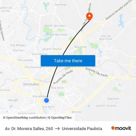 Av. Dr. Moreira Salles, 260 to Universidade Paulista map