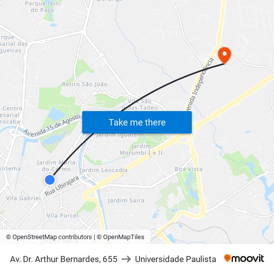 Av. Dr. Arthur Bernardes, 655 to Universidade Paulista map