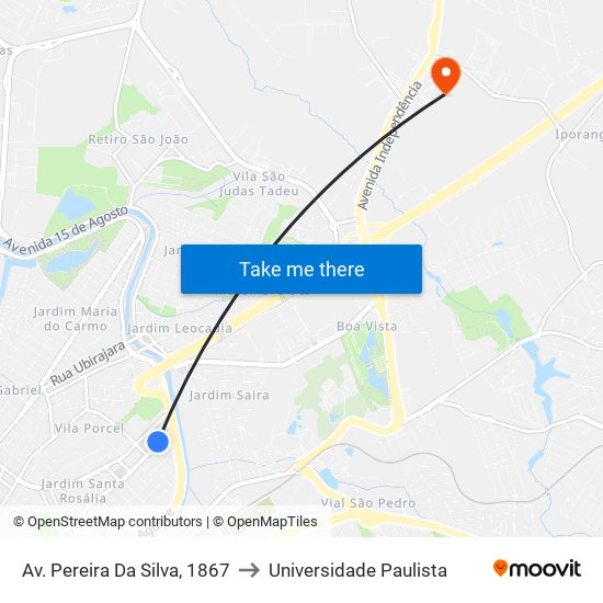 Av. Pereira Da Silva, 1867 to Universidade Paulista map